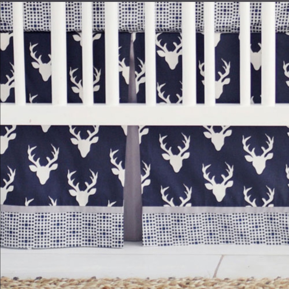 Navy Deer Head Woodland Crib Bedding